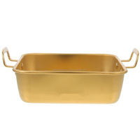 Vente en gros 18/8 304 Assiette carrée à collation dorée coréenne en acier inoxydable Panier à frites Assiette à dessert avec plateau à double poignée