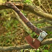 Hache viking en acier à haute teneur en carbone de qualité supérieure, fabriquée à la main, vente en gros, hache de camping, tomahawk, qualité OEM, forgée à la main, fourreau en cuir
