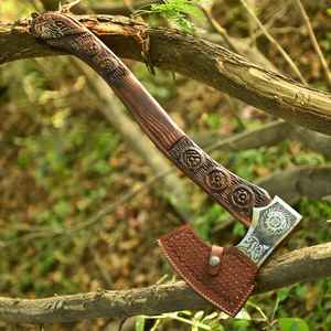 Hachas Vikingas de Acero con Alto Contenido de Carbono, Hechas a Mano, de Primera Calidad, para Camping, Tomahawk, Grado OEM, Forjadas a Mano, con Funda de Cuero - Product Image 6