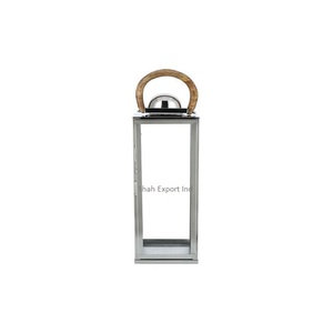 Set of 2 Metal and Clear Glass Candle <b>Lanterns</b> Sliver Finished for Home & Garden Decorative <b>Lanterns</b> With Wooden Handle - Product Image 2