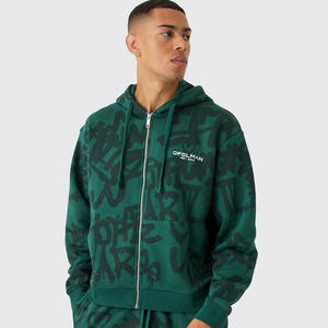 Servicio de OEM Oversize Boxy All Over Graffiti Impreso Zip Through Hoodie Sudaderas con capucha personalizadas Hombres Algodón Mezclado Último diseño Ropa de gimnasio - Product Image 1