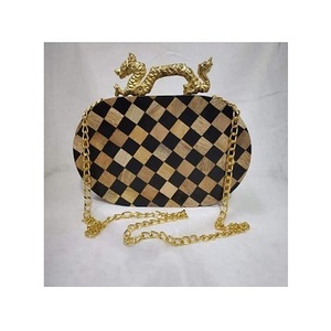 Bolso de mano indio hecho a mano de resina y madera, bolso de mano de noche, artesanías de lujo, regalo de boda nupcial, monedero con patrón de piedra a bajo precio - Product Image 4