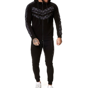 Vente en gros Survêtement zippé pour homme Survêtement 2 pièces à capuche Survêtement personnalisé sérigraphie Noir Zip complet pour homme - Product Image 3