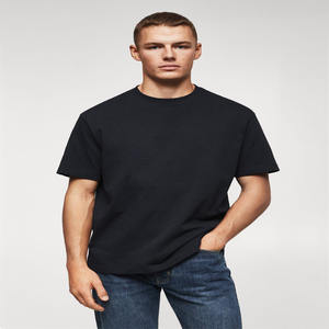 T-shirt pour homme 100% coton Streetwear surdimensionné côtelé col rond épais 300gsm Crop Tshirt" - Product Image 1