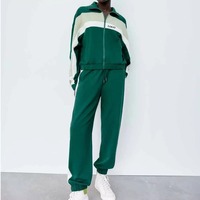 Ensemble deux pièces décontracté en dentelle pour femme, veste zippée et pantalon de survêtement en coton biologique léger et respirant, look élégant à prix abordable