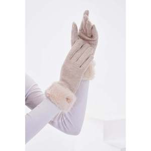 Guantes beige con pantalla táctil y puños de piel sintética para mujer ELD29 - Beige - Product Image 5