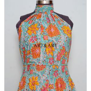 Indian Hand Block Cotton Long Sweet Summer <b>Dress</b> <b>for</b> <b>Women</b> Stylish Party Wear Floral Print Personalized Bride Wedding Gift - Product Image 2