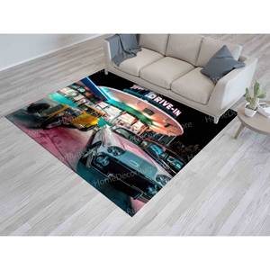 Vintage Drive In Scenery Printed <b>Rug</b>, Retro Design for Indoor Use,Chenille <b>Rug</b> - Product Image 4