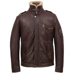 Veste en cuir pour hommes en gros d'usine pour motard veste à col en fourrure à manches longues en cuir d'agneau véritable vieilli - Product Image 2