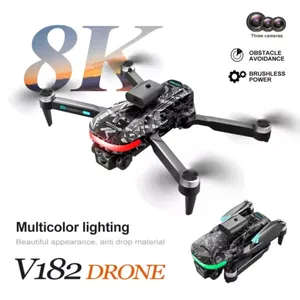 Drone quadrirotor WiFi pliable V182 avec double caméra 8K HD Caractéristiques de niveau avancé et débutant Fonction de vol stationnaire Voler environ 18 pouces - Product Image 1