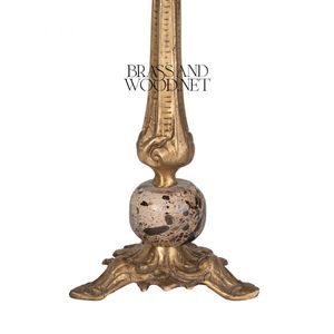 Lámpara de mesa decorativa de latón antiguo con acento esférico de base delgada y alta y pantalla de tela para interiores elegantes - Product Image 4