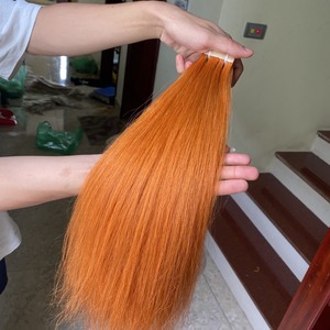 Vente en gros, Extensions de cheveux humains 100% naturels, couleur Orange indienne brute, Extension de cheveux lisses avec bande - Product Image 3