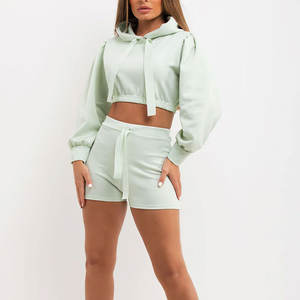 Best Cotton Polyester Fabric Low MOQ Women <b>Crop</b> Hoodie <b>Shorts</b> Set Stylish Street Wear Look Women <b>Crop</b> Hoodie <b>Shorts</b> Set - Product Image 5