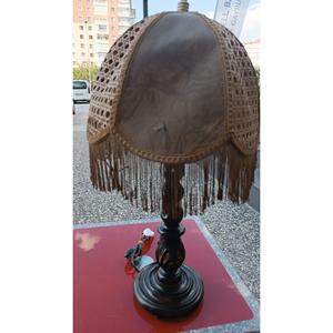 Lampada da terra in legno artigianale antica-paralume
