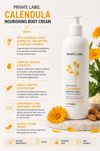 Crema Corpo alla Calendula 300ml con Etichetta Privata OEM |   Crema Corpo Lenitiva per Pelli Sensibili |   Idratante e Protettivo Spagna UE - Product Image 2