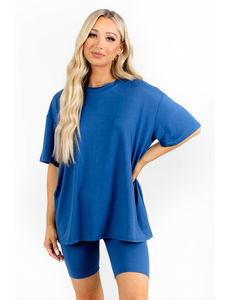 T-shirts et shorts 2 pièces pour femmes-Ensemble de shorts en coton éponge à manches courtes pour femmes - Product Image 1