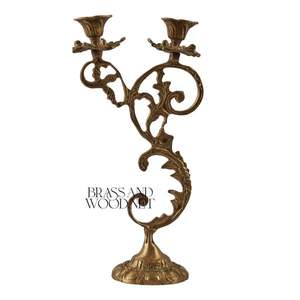 เชิงเทียนทองเหลืองโบราณแขนคู่หรูหราดีไซน์คลาสสิกแบบยุโรปหรูหราสำหรับตกแต่งบ้านที่หรูหรา - Product Image 2