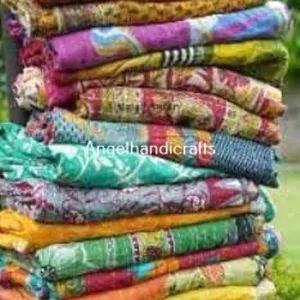 Couvre-lit réversible en coton indien, fait à la main, Vintage, Kantha, couverture, décor, Bangali Gudari, Patchwork