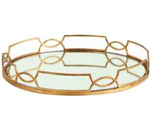 Modern European Style Luxury Golden Rectangular Round Metal Mirror Display <b>Tray</b> Custom <b>Jewelry</b> Decorative <b>Tray</b> - Product Image 4