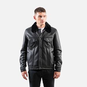 Veste en cuir de haute qualité en peau d'agneau véritable usine directe grande taille veste en cuir à fermeture éclair à la mode pour hommes manteaux en cuir - Product Image 1
