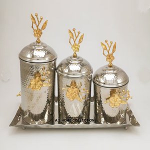 Accessoires de cuisine Thé Café Sucre Boîte scellant le stockage des aliments pot de luxe doré Lot de 3 pour le stockage de la cuisine - Product Image 5