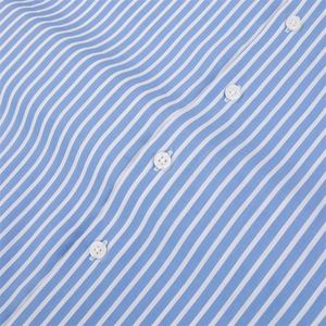 Men Striped <b>Short</b> <b>Sleeve</b> <b>Button</b>-<b>Up</b> Tshirt Turn-Down Collar Business Casual Blue Knitted 100% Cotton Anti-Wrinkle for Office - Product Image 5