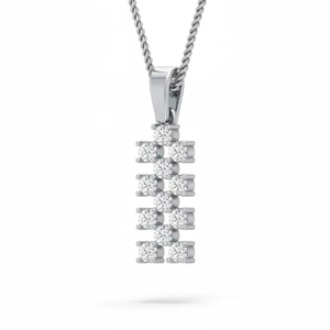 Pendentif vertical en diamant rond éthique de luxe, or blanc 18 carats avec diamants naturels réels, bijoux fins élégants pour femmes - Product Image 1