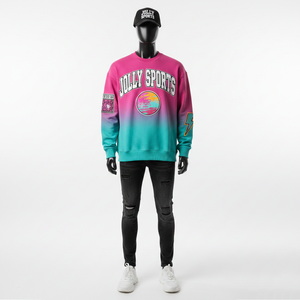 Luxury 320 GSM Acid Wash Sweatshirt Ultra Soft Cotton Gradient <b>Pink</b> To Blue Bright Colors Custom Embroidery Basic Sweatshirt - Product Image 1