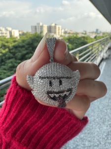 Pendentif visage de diable en argent 925 avec plaqué or rose Moissanite diamant visage de diable bijoux fins pendentifs et breloques - Product Image 2