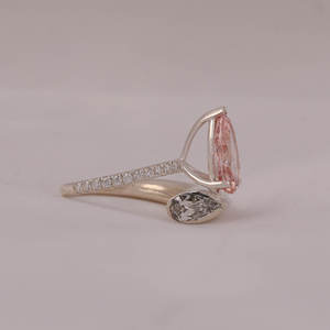 Pink Pear Cut Lab Grown Diamond Engagement Ring With Tiney Pear and Round Lab Grown Diamond in 18KT Solid Gold - Product Image 5