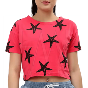 เสื้อยืด2025ครอปสำหรับผู้หญิงเสื้อยืด100% คอตตอนมีความยืดหยุ่นทรงเปล่าดีไซน์ล่าสุด - Product Image 3