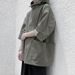 Men's Casual Jacket Sweatshirt <b>Hoodie</b> With Pocket <b>Thin</b> Short Sleeve - Product Image 2
