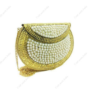 Luxury Pearl Beaded Evening Clutch <b>Bag</b> for Women <b>Gold</b> Metal Frame Designer Party Handbag with Chain Strap gift her - Product Image 2