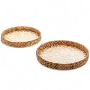 Bandeja Redonda Decorativa de Ratán con Incrustaciones de Nácar, Exportación al por Mayor para Hoteles, Restaurantes y Servicios de Catering - Product Image 2