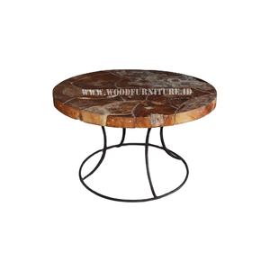 Mesa de Centro Redonda de Raíz de Teca Laminada, Madera Reciclada, Diseño Moderno, Decoración Asiática - Product Image 1