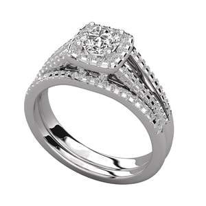 Anillo de Compromiso con Banda de Diamantes Redondos y Halo de Diamantes - Product Image 6