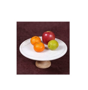 Support à gâteau rond en marbre avec base en bois, meilleur support à gâteau en marbre blanc poli, vente en gros, décoration de table pour la maison et l'hôtel - Product Image 2