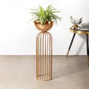 Lot de 2 jardinière de jardin en cuivre avec support en métal intérieur extérieur décoratif pour la maison hôtel ferme support de plante de fleur en métal - Product Image 6