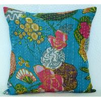 Housse de coussin bohème Kantha florale vintage écologique tissée 100 % coton, taie d'oreiller décorative en tissu pour canapé et jeté de canapé