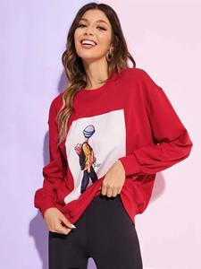 Sudadera de Algodón Extra Grande para Mujer con Logotipo Personalizado, Informal, Transpirable, de Color Sólido, Cuello Redondo, Top sin Estampado - Product Image 3