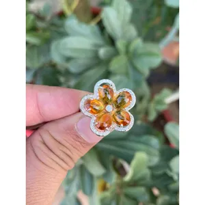 Anillo Floral de Plata 925 con Citrino, Joyería Fina Hecha a Mano con Gema de Corte Ovalado, Bañado en Rodio para Uso Diario y para Hombres - Product Image 1
