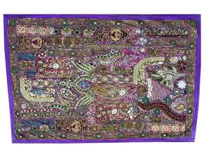 งานปักมือคุณภาพเยี่ยม งานปักดิ้นทองวินเทจ งานปะติดปะต่อแบบชาติพันธุ์ ของตกแต่งผนัง งานโบราณแบบราชสถาน - Product Image 6