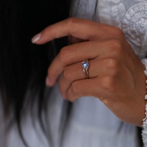 June Birthstone Handmade Blue Moonstone & Rainbow Gemstone Sterling Silver <b>Indian</b> Seller's <b>Ring</b> Rhodium Plated & Gold Plated - Product Image 2