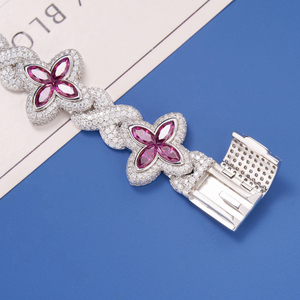 Wholesale Pass Diamond Test Purple Marquise 925 Sterling Silver VVS Moissanite Cuban <b>Iced</b> <b>Out</b> Four Leaf Clover <b>Chain</b> Bracelet - Product Image 2