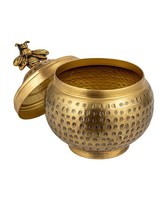 Pot de rangement en laiton avec couvercle en forme d'abeille, design embossé artisanal pour une décoration intérieure charmante et un accent de table élégant