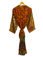 Fait à la main indien Vintage soie recyclée Sari Kimono Patchwork Kimono Robe Bikini couvrir vêtements de nuit longue Robe,