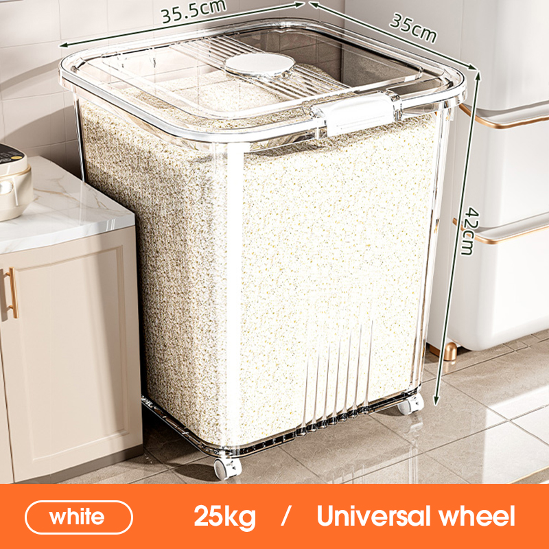 White 25kg Rice Capacity with Wheels