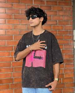 Vintage Distressed Cut Sew French Terry T-Shirt Logo personnalisé 250gsm coton impression lourde graphique lavage à l'acide 100% coton ajusté Dtg - Product Image 1