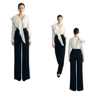 Vêtements pour femmes de haute qualité WHITEANT marque JENA pantalon à jambes droites 60% triacétate 40% Polyester noir pantalon pour femmes boîte d'emballage - Product Image 1