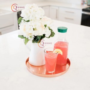 Bandeja de servicio de cobre hecha a mano, bandeja redonda Vintage grande con diseño elegante, bandeja decorativa de diseño Simple chapada DE LA India - Product Image 3